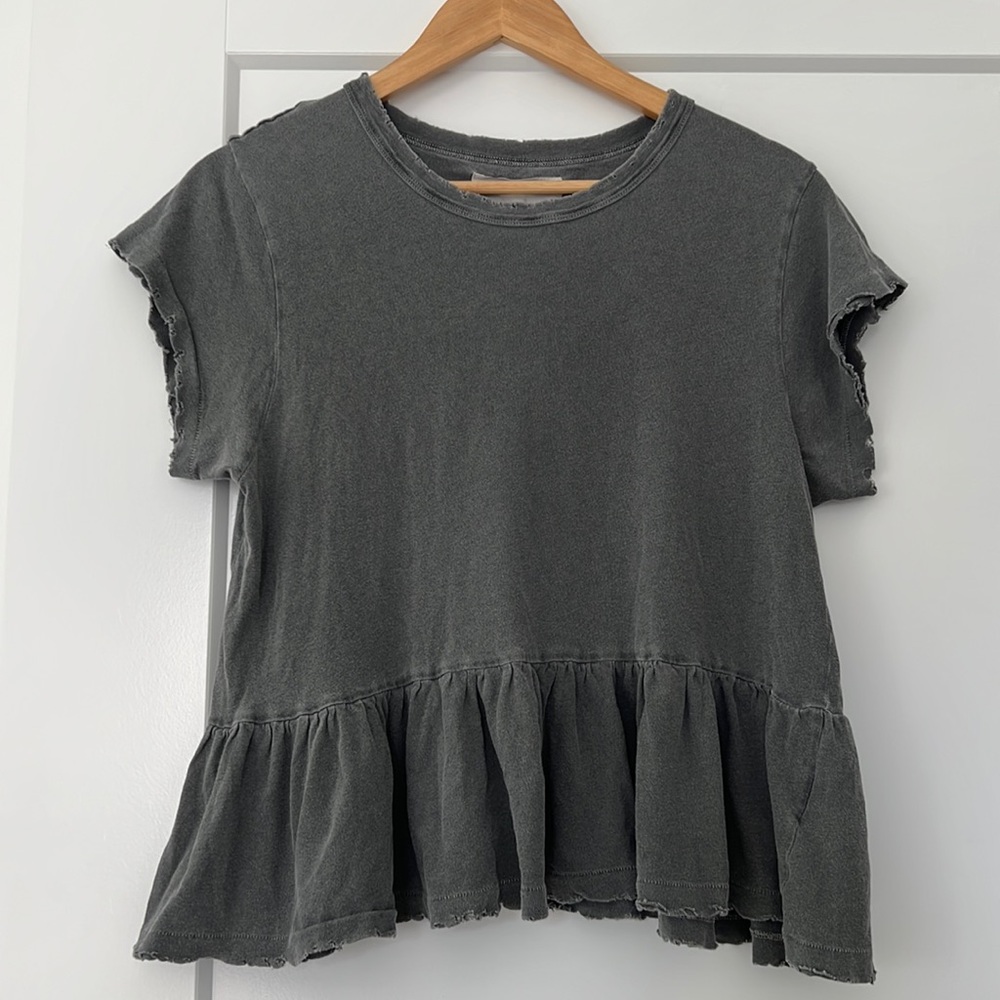 The GREAT grey peplum ruffle tee